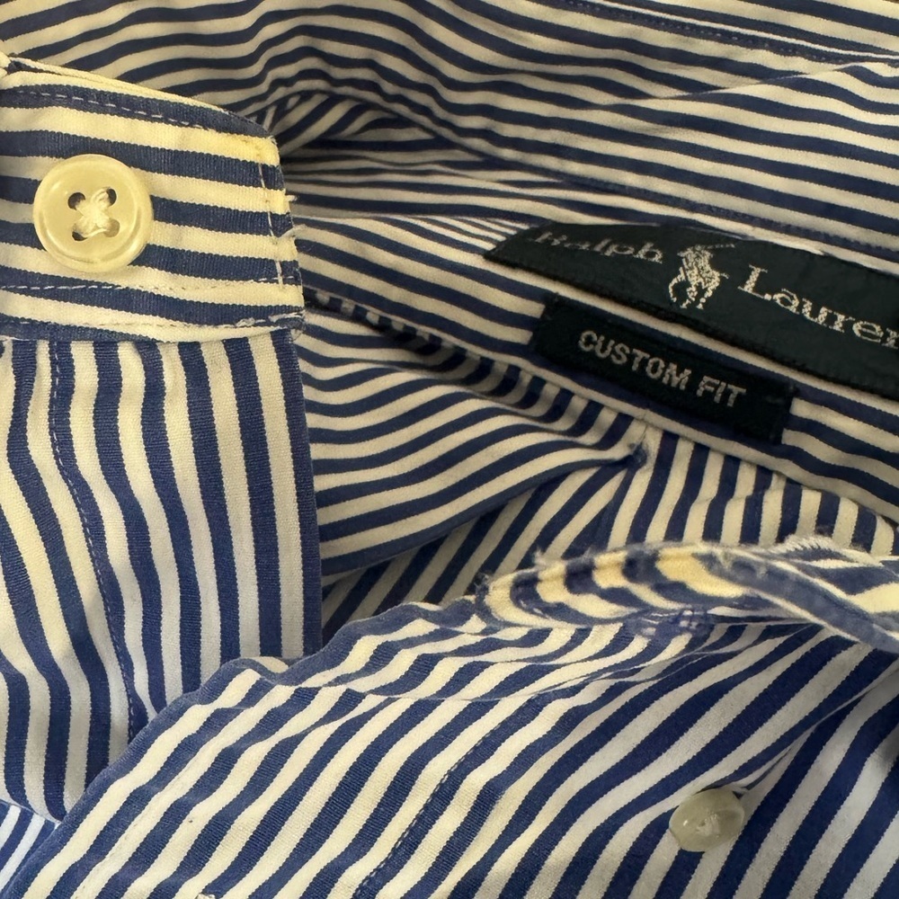 Ralph Lauren Blue and White Striped Button Down Shirt - Men’s XL - Picture 4 of 8